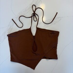 SHEIN Chocolate Brown Halter Crop Top